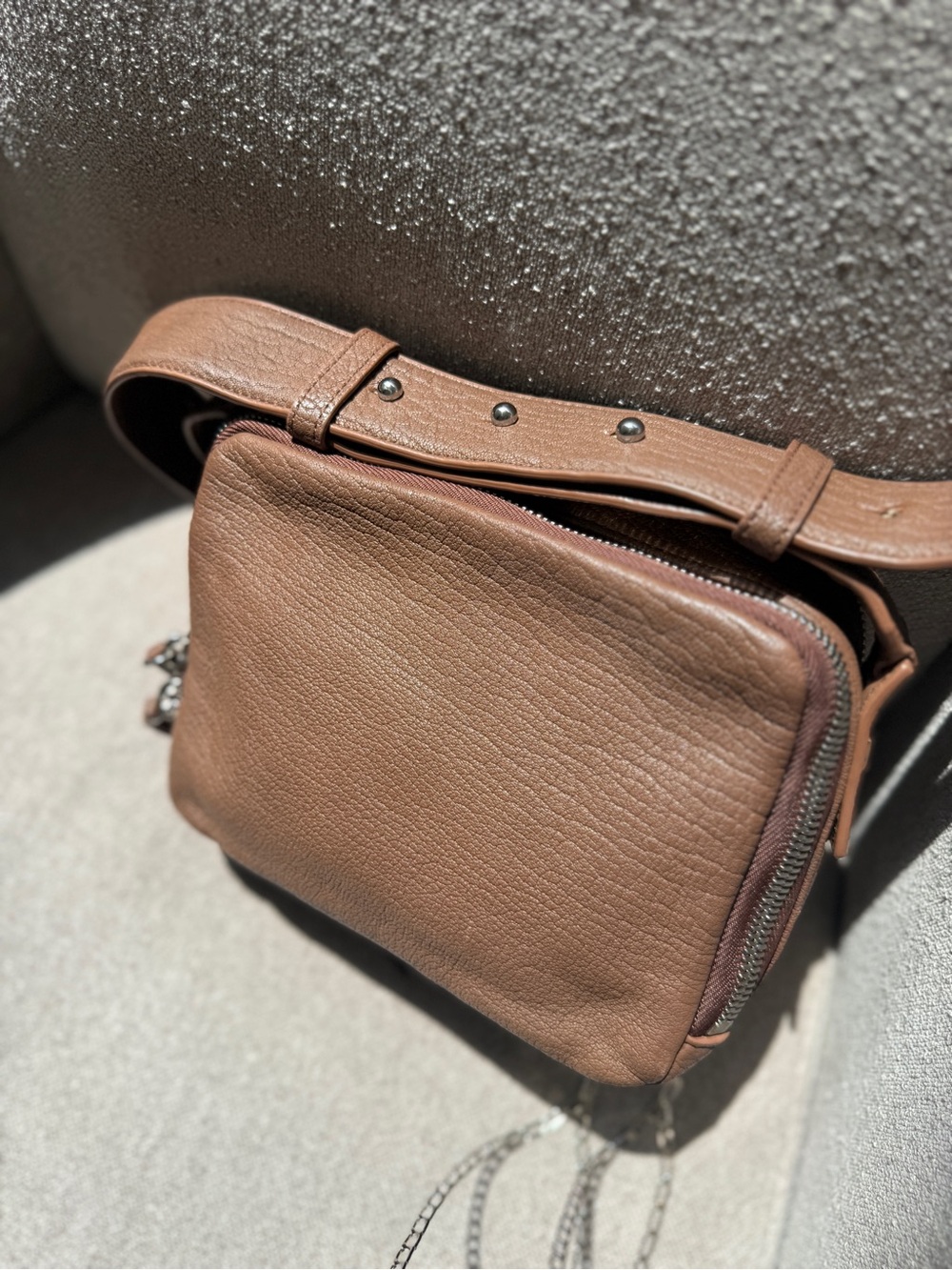 All Saints Tan-Brown Leather Messenger Bag - Picture 10 of 15